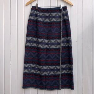 Vintage | Wool Blend Aztec Wrap Midi Skirt Bohemian Western Cottage Prairie Chic